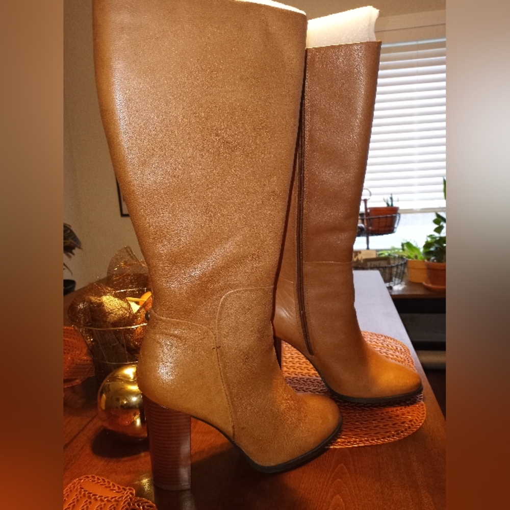 Leather, cognac mid-calf boots by Liz&Co.: sizes 9 and 8.5